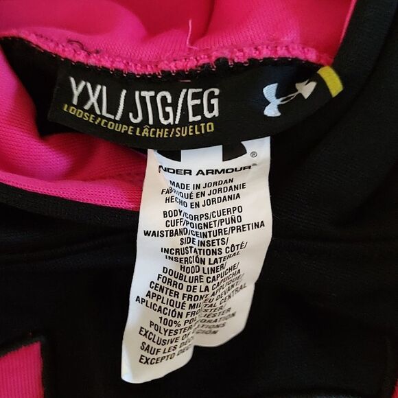 Under Armour  Storm black  loose sweatshirt hoodie pink logo Sz Youth XL - Picture 5 of 5